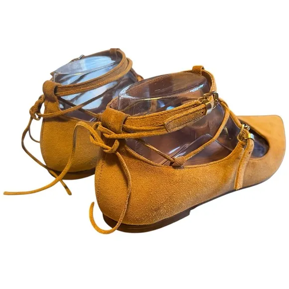 Free People Isabelle Lace Up Flat Size 7 Women Brown Leather Pointed Toe EU 37