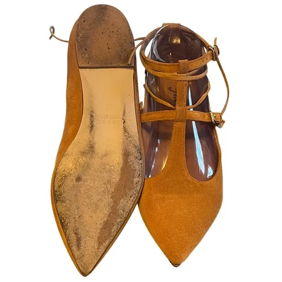 Free People Isabelle Lace Up Flat Size 7 Women Brown Leather Pointed Toe EU 37