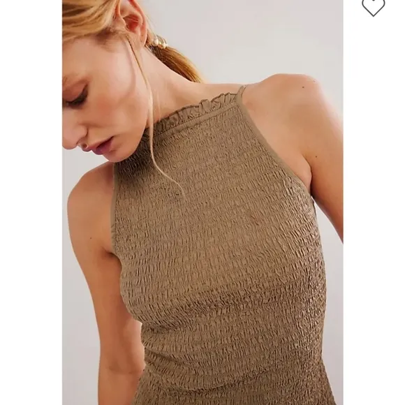 Free People Iyla Smocked Min Dress in Ground Coriander