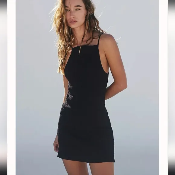 Free People Iyla Smocked Mini Dress in Black
