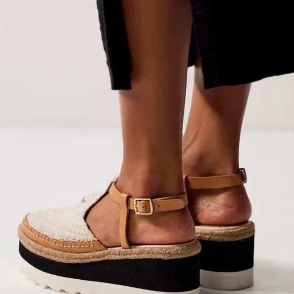 Free People Morning In Mykonos Espadrilles Platform Wedge Ivory Tan Black