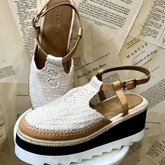 Free People Morning In Mykonos Espadrilles Platform Wedge Ivory Tan Black