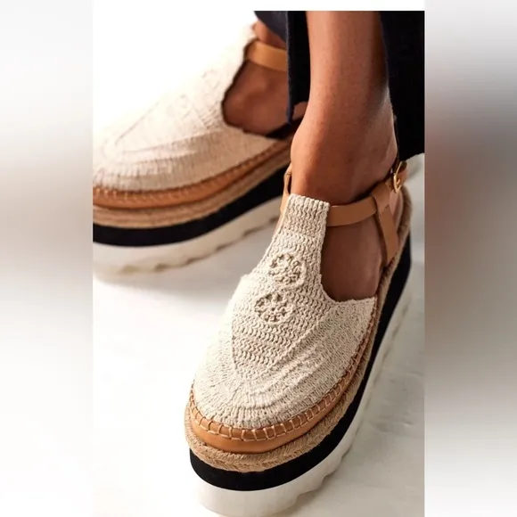 Free People Morning In Mykonos Espadrilles Platform Wedge Ivory Tan Black