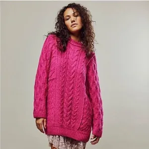 Free People Pink Loveship Chunky Cable Sweater Mini L