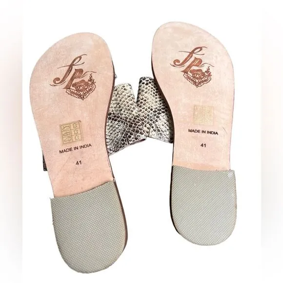 Free People Saturaday Snake Strappy Leather Flat Sandals 41/10