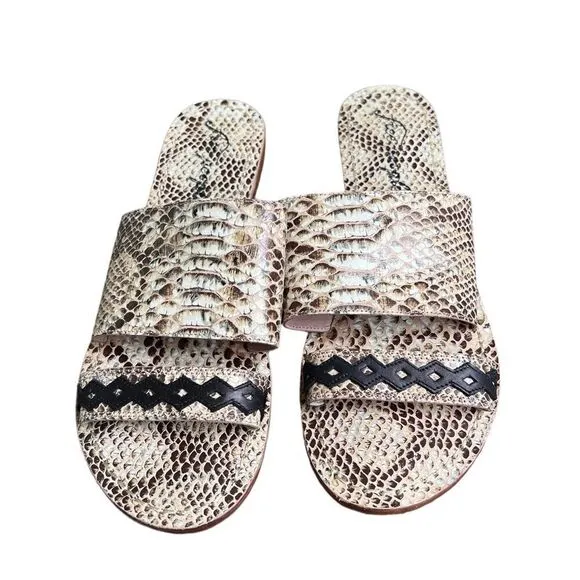 Free People Saturaday Snake Strappy Leather Flat Sandals 41/10