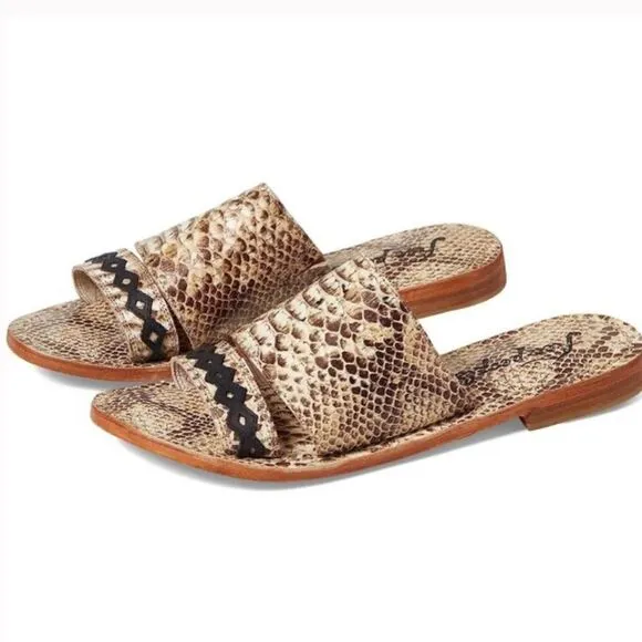 Free People Saturaday Snake Strappy Leather Flat Sandals 41/10