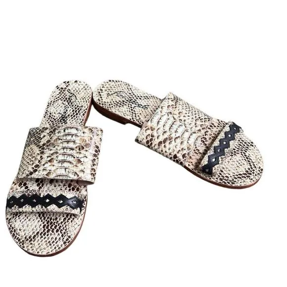 Free People Saturaday Snake Strappy Leather Flat Sandals 41/10