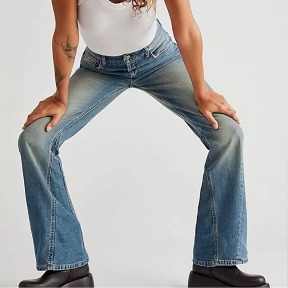 Free People Western Bohemian Serafin Boot Cut Jeans Light Vintage Wash Size 29