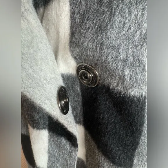 French Connection Jackie Wide Collar Coat Black White Check Medium 8 plaid