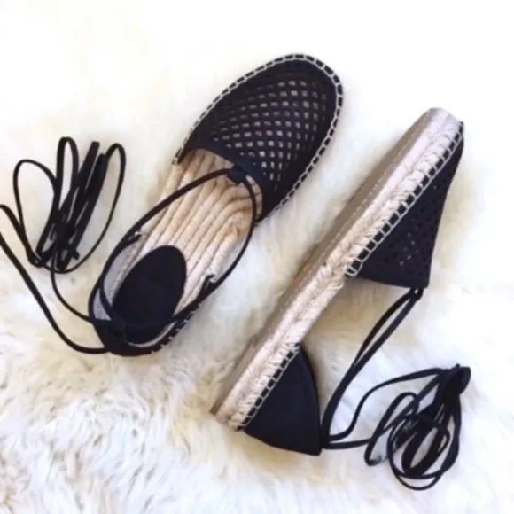 Frye Leo Perforated Ankle Wrap Leather Espadrilles