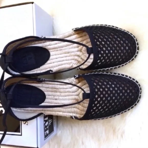 Frye Leo Perforated Ankle Wrap Leather Espadrilles