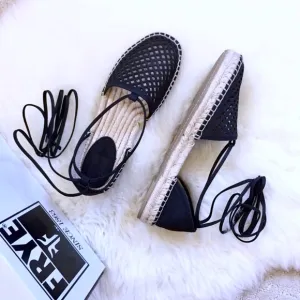 Frye Leo Perforated Ankle Wrap Leather Espadrilles