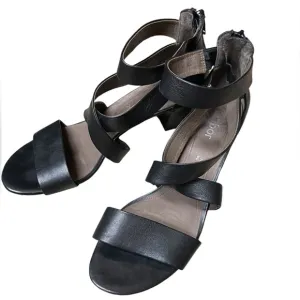 Gabor Wonens Black Leather Strappy Block Heel Sandals Size 7.5