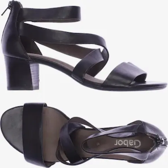 Gabor Wonens Black Leather Strappy Block Heel Sandals Size 7.5