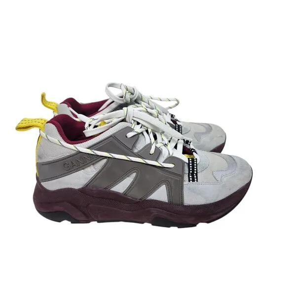 GANNI Shoes Womens EU 41 US 11 Grey Tech Chunky Mixed-Media Sneakers Luxury
