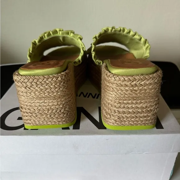 Ganni Smock Espadrille Wedge Sandal in Tender Shoots 38/8 NWB
