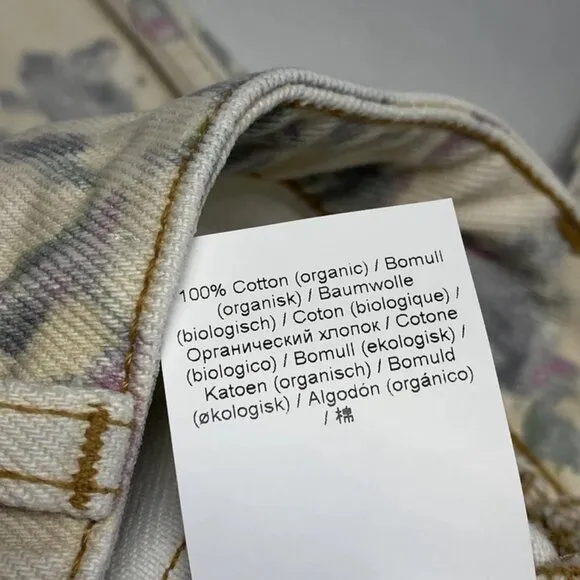 Ganni Women’s Floral Printed Jean Pants Size 25 Angi Cargo Tofu Beige/Multi  NWT