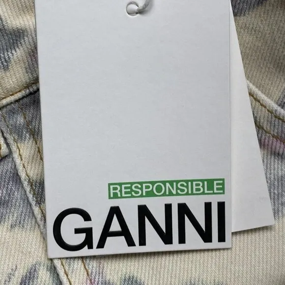 Ganni Women’s Floral Printed Jean Pants Size 25 Angi Cargo Tofu Beige/Multi  NWT