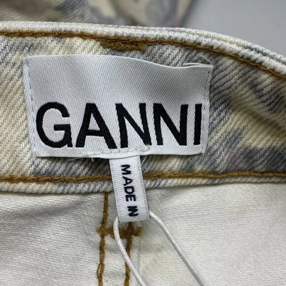 Ganni Women’s Floral Printed Jean Pants Size 25 Angi Cargo Tofu Beige/Multi  NWT