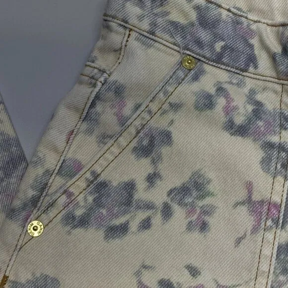 Ganni Women’s Floral Printed Jean Pants Size 25 Angi Cargo Tofu Beige/Multi  NWT