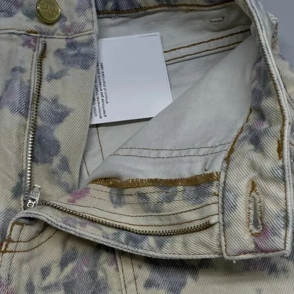Ganni Women’s Floral Printed Jean Pants Size 25 Angi Cargo Tofu Beige/Multi  NWT