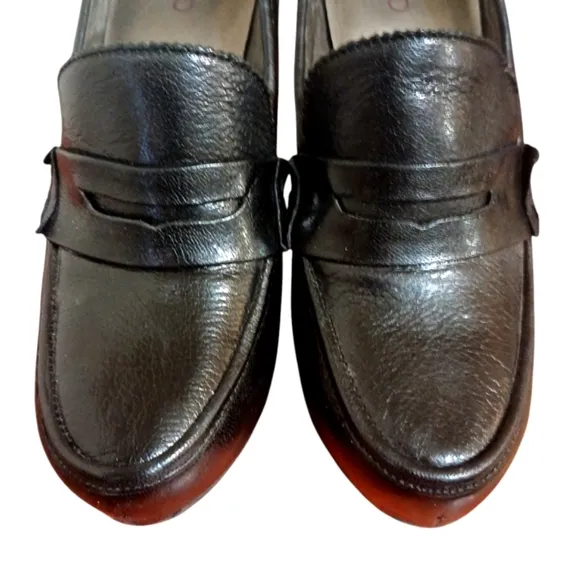 Genuine Leather Black Heeled Loafers Women's Me Too London Pumps aize 7 M