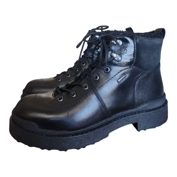 GEOX Nevegal Amphibioux ABX Size 6 Black Leather Hiking Boots Ankle Waterproof