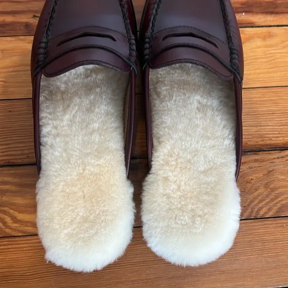G.H. Bass Originals Weejuns Burgundy Leather Mule Loafers Shearling Lining 6.5