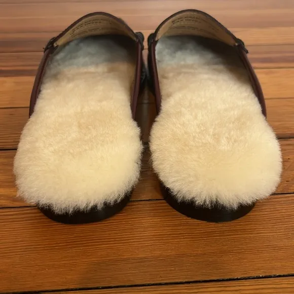G.H. Bass Originals Weejuns Burgundy Leather Mule Loafers Shearling Lining 6.5