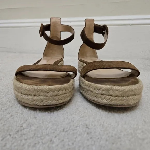 Gianvito Rossi Sandals Espadrilles Portofino Suede Brown Italian EU 36.5 US 6.5