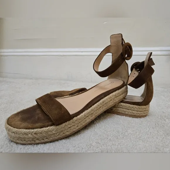Gianvito Rossi Sandals Espadrilles Portofino Suede Brown Italian EU 36.5 US 6.5