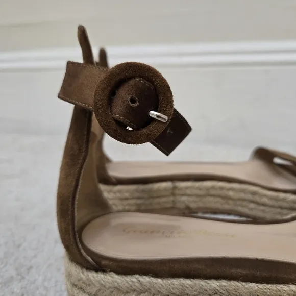 Gianvito Rossi Sandals Espadrilles Portofino Suede Brown Italian EU 36.5 US 6.5