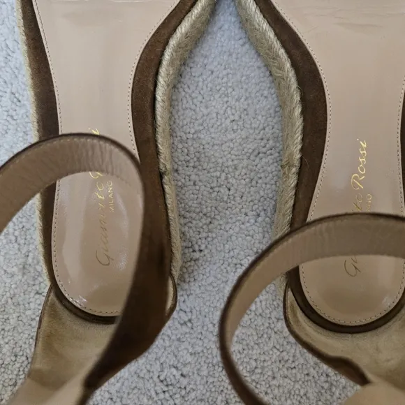 Gianvito Rossi Sandals Espadrilles Portofino Suede Brown Italian EU 36.5 US 6.5