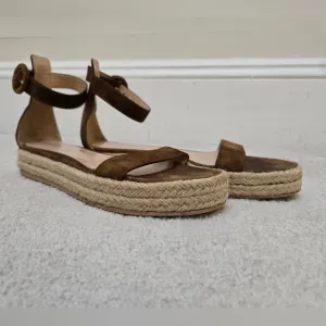 Gianvito Rossi Sandals Espadrilles Portofino Suede Brown Italian EU 36.5 US 6.5