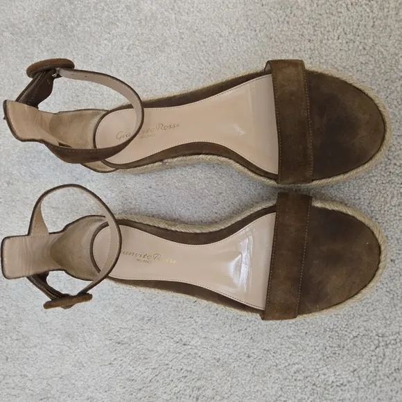 Gianvito Rossi Sandals Espadrilles Portofino Suede Brown Italian EU 36.5 US 6.5