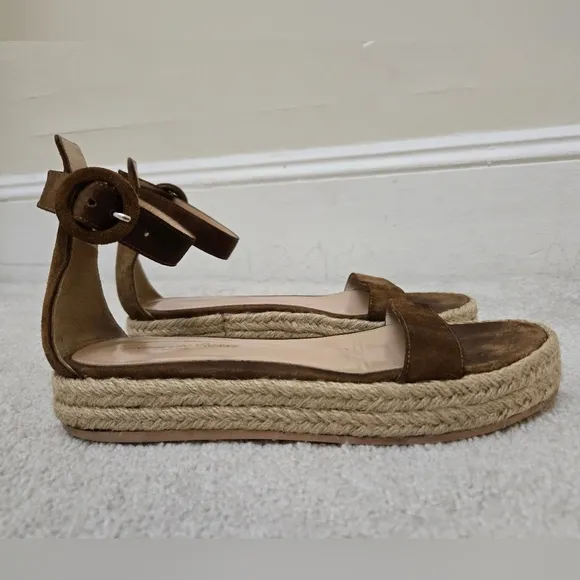 Gianvito Rossi Sandals Espadrilles Portofino Suede Brown Italian EU 36.5 US 6.5