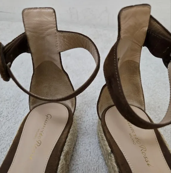 Gianvito Rossi Sandals Espadrilles Portofino Suede Brown Italian EU 36.5 US 6.5