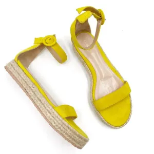 Gianvito Rossi Yellow Suede Espadrille Sandals Flat Ankle Strap Sz 37.5 / 7.5