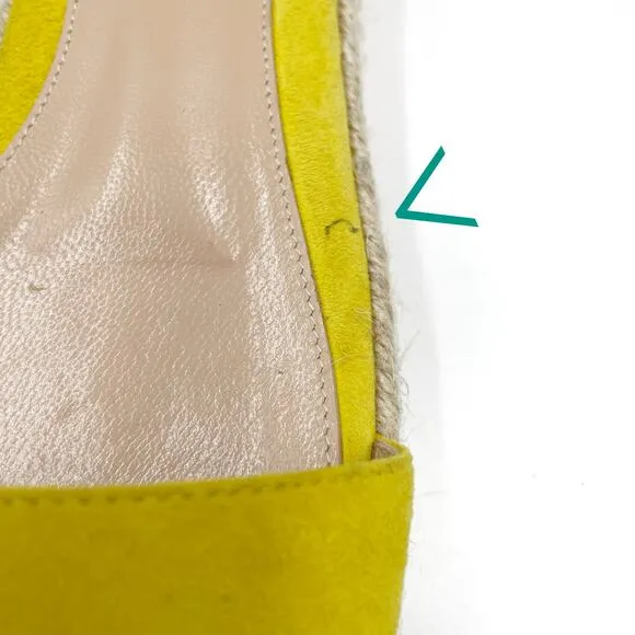 Gianvito Rossi Yellow Suede Espadrille Sandals Flat Ankle Strap Sz 37.5 / 7.5