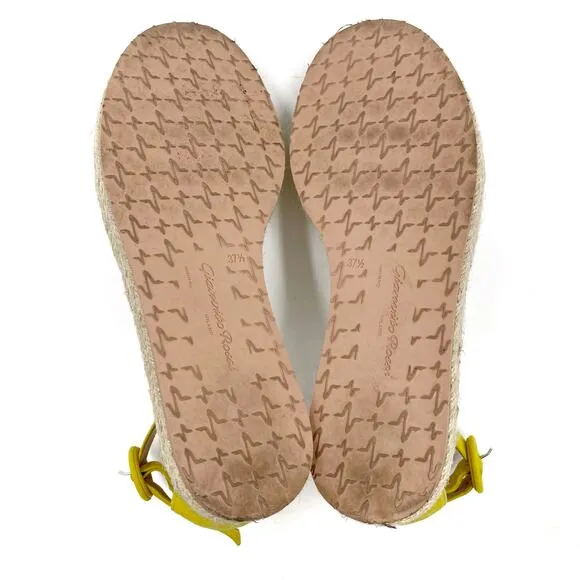 Gianvito Rossi Yellow Suede Espadrille Sandals Flat Ankle Strap Sz 37.5 / 7.5