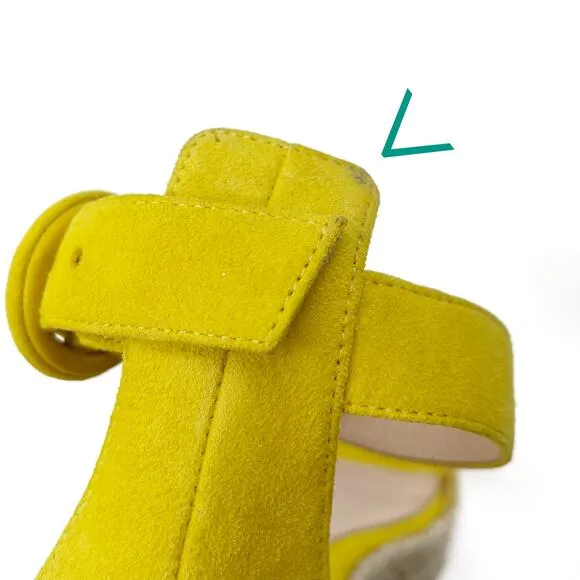 Gianvito Rossi Yellow Suede Espadrille Sandals Flat Ankle Strap Sz 37.5 / 7.5