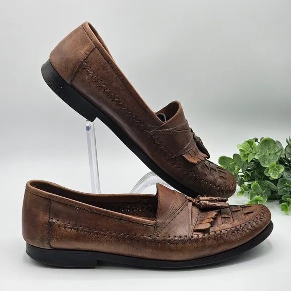 Giorgio Brutini Leather Loafers Tassel Woven Casual Comfort Bartell Brown 11.5M