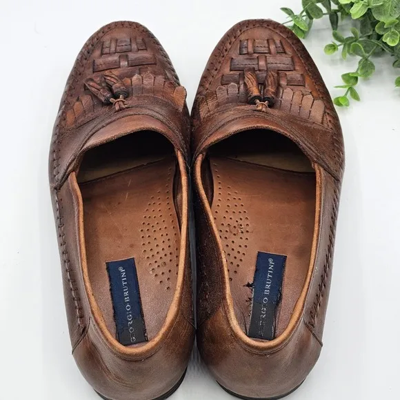 Giorgio Brutini Leather Loafers Tassel Woven Casual Comfort Bartell Brown 11.5M