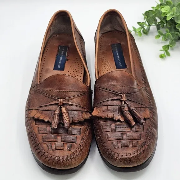Giorgio Brutini Leather Loafers Tassel Woven Casual Comfort Bartell Brown 11.5M