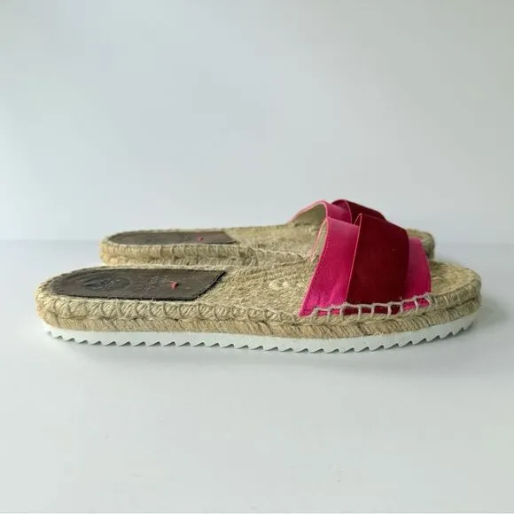 Gioseppo Satin Espadrille Flat Slide Sandals in Red &amp; Pink Size 7