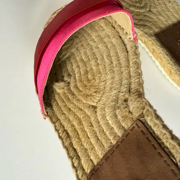 Gioseppo Satin Espadrille Flat Slide Sandals in Red &amp; Pink Size 7