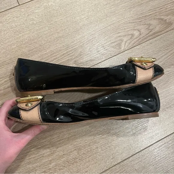 Giuseppe Zanotti Design Black Patent Leather Buckle Ballet Flats Size 38.5/8.5