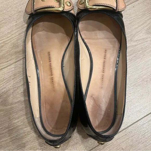 Giuseppe Zanotti Design Black Patent Leather Buckle Ballet Flats Size 38.5/8.5
