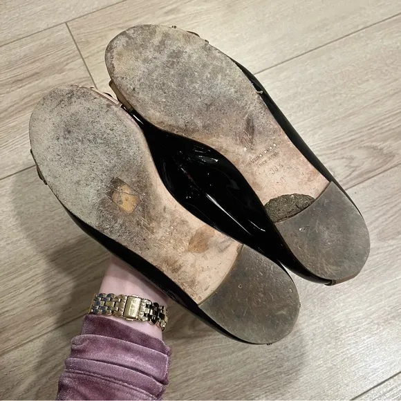 Giuseppe Zanotti Design Black Patent Leather Buckle Ballet Flats Size 38.5/8.5